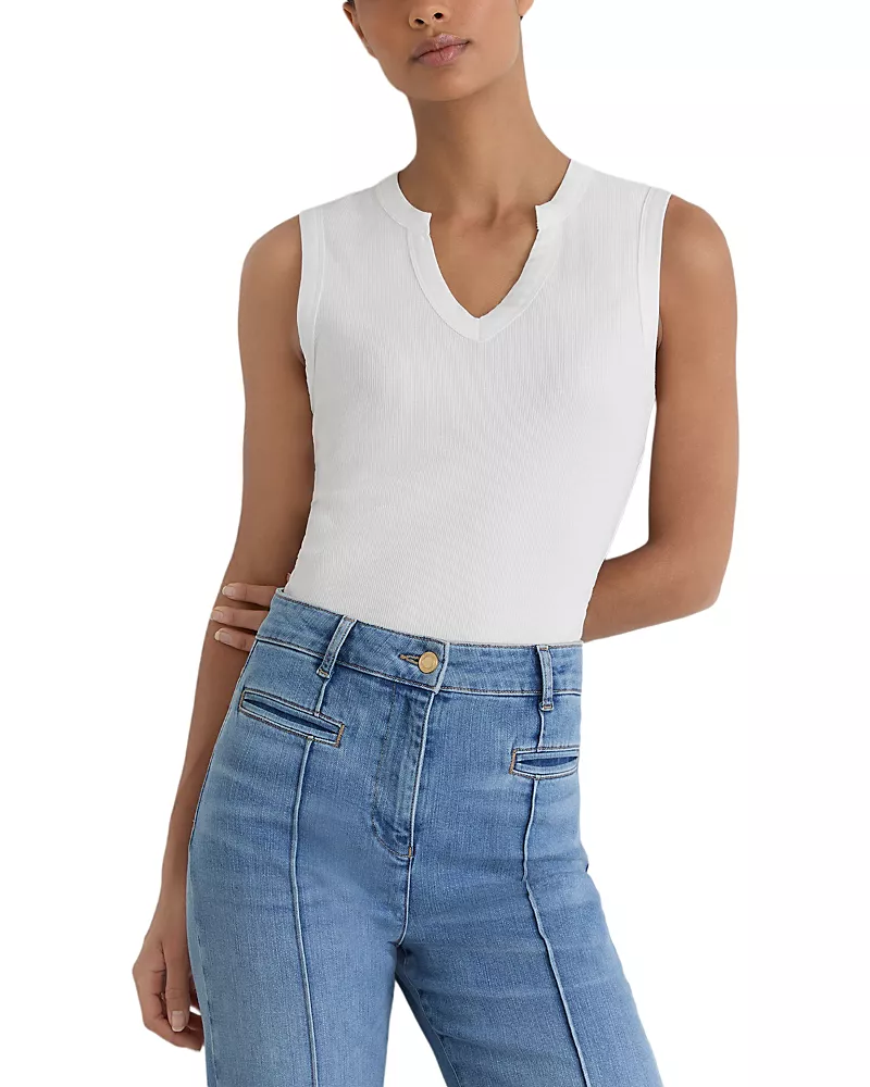 Reiss Thena Cotton Stretch Split Neck Tank Top