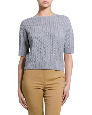 Cropped Cable Knit Cashmere Crewneck Sweater - Exclusive