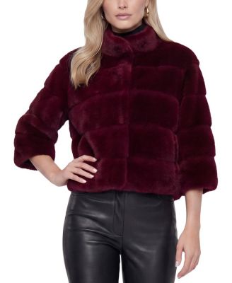  Faux Fur Mink Jacket with Cropped Sleeves