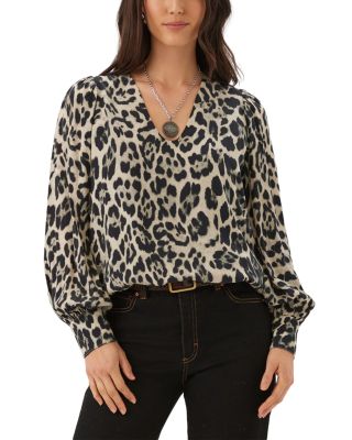 Printed V Neck Puff Sleeve Top