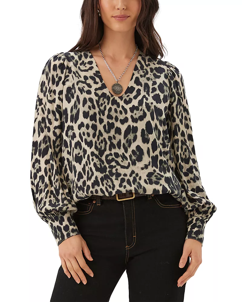Karen Kane Printed V Neck Puff Sleeve Top