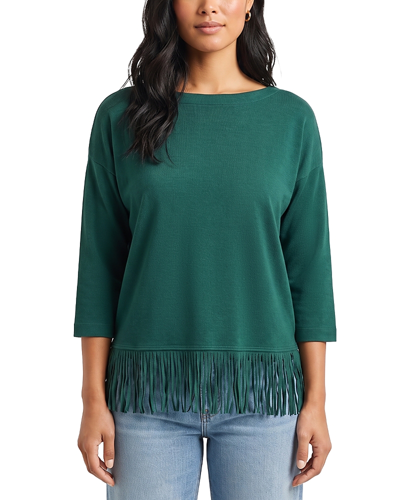 Karen Kane Boatneck Three Quarter Sleeve Fringe Hem Top