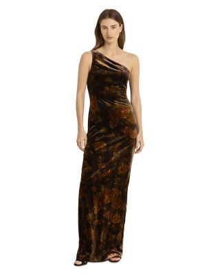 Floral Velvet One Shoulder Gown