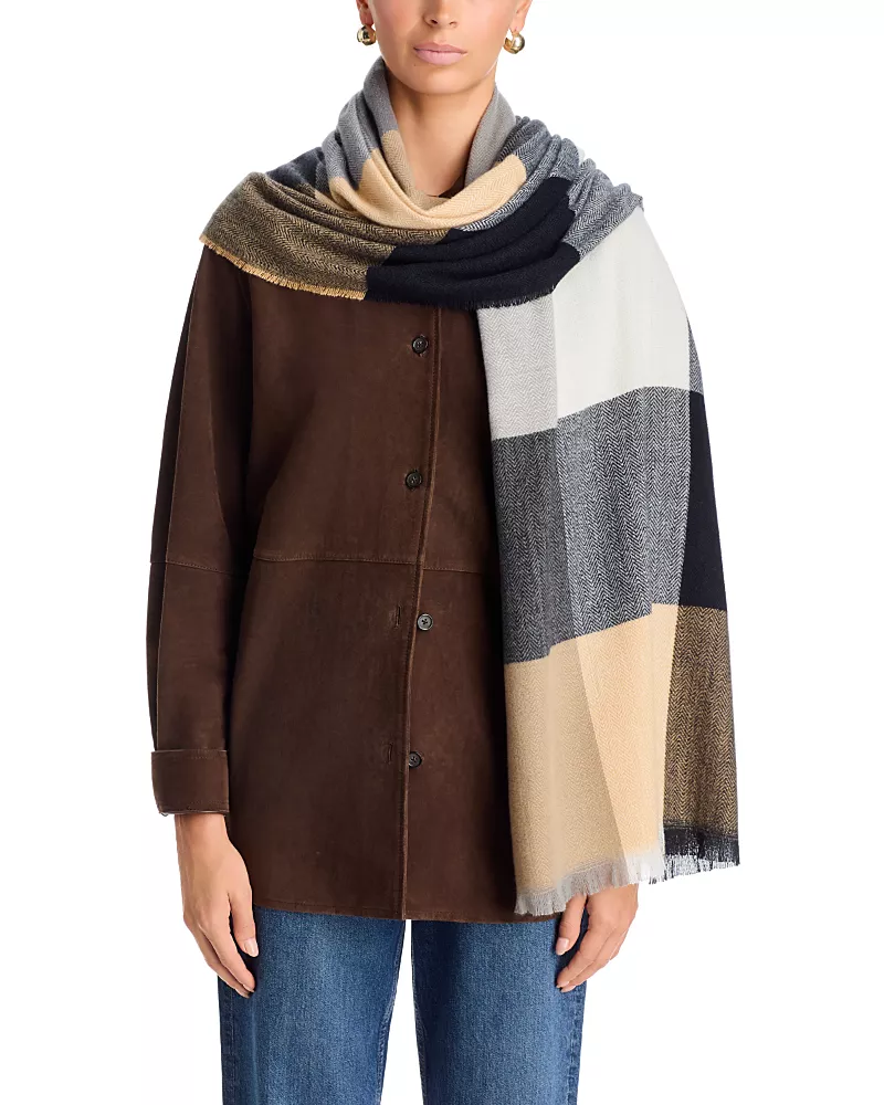 Echo Check Fringe Scarf