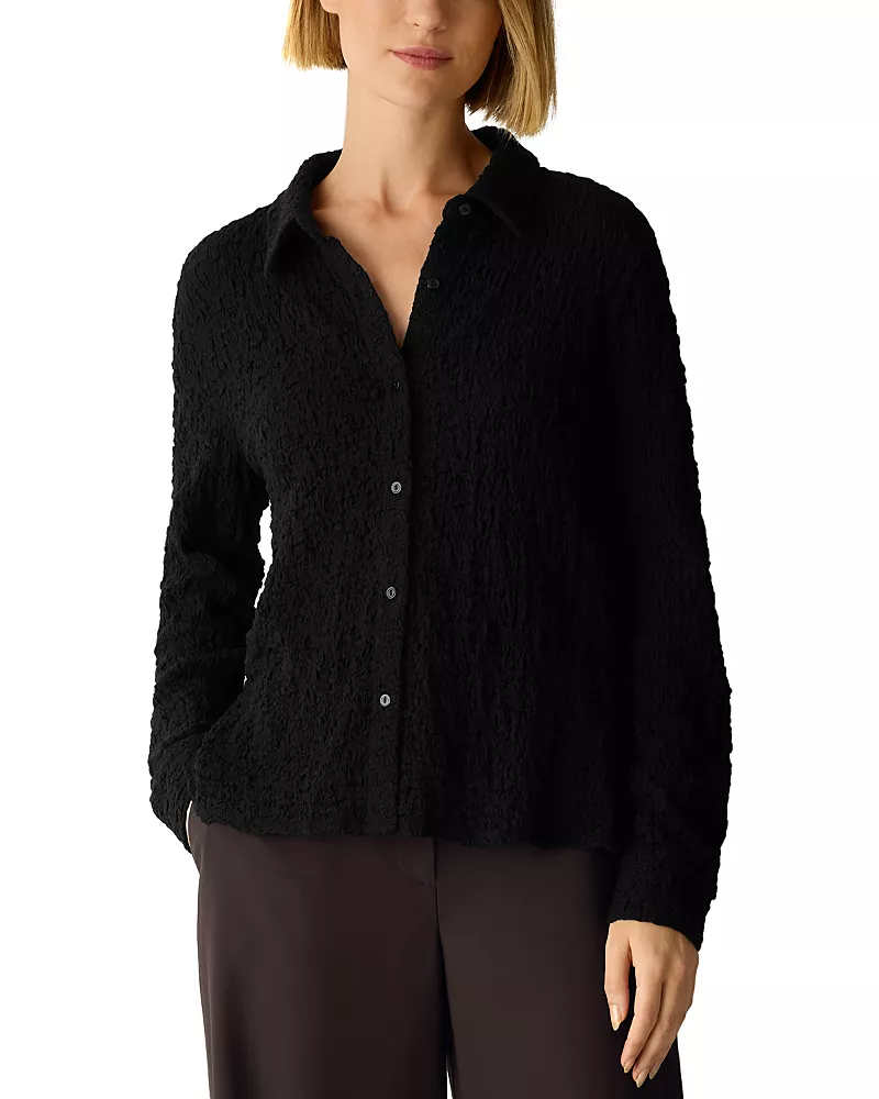 Eileen Fisher Bubble Jacquard Classic Collar Slim Shirt