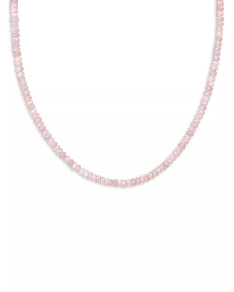 Moon & Meadow 10K Yellow Gold Rose Quartz Rondelle Beaded Collar Necklace, 17.75