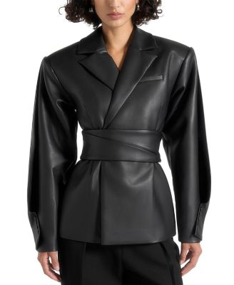 Marie Twist Sleeve Leather Blazer with Belt