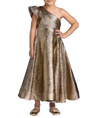  Girls' One-Shoulder Metallic A-Line Maxi Dress - Little Kid, Big Kid