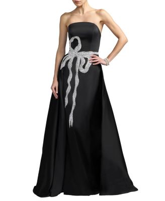  Strapless Stretch Satin Column Gown With Overskirt