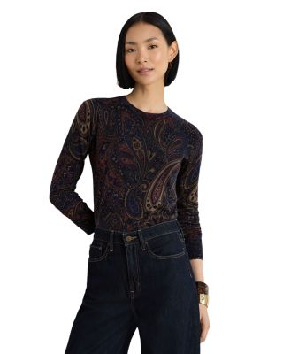 Cotton Blend Paisley Print Sweater