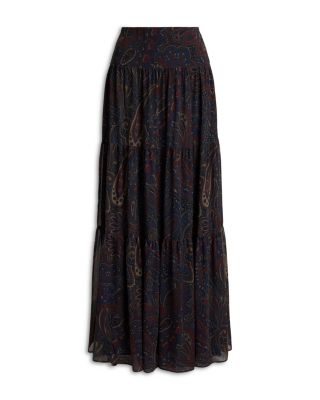Paisley Print Georgette Tiered Maxi Skirt