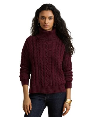 Cotton Cable Knit Turtleneck Sweater