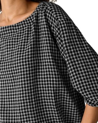 Wool Cotton Check Bateau Neck Boxy Top - thumbnail 4
