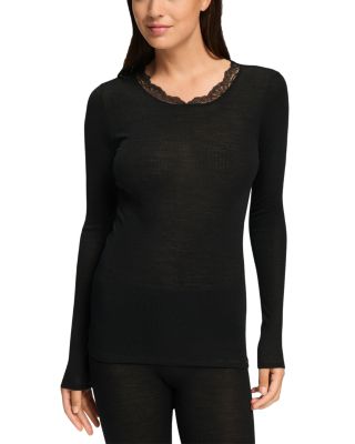 Merino Wool & Silk Lace Trim Pajama Top