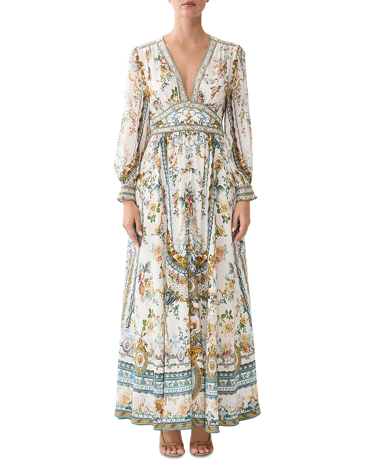 Camilla Silk Button Front Shaped Waist Maxi Dress