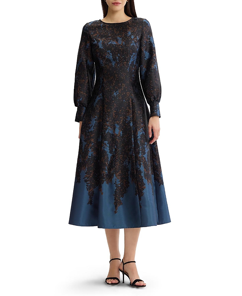 Misook A-Line Bloomscape Jacquard Woven Maxi Dress