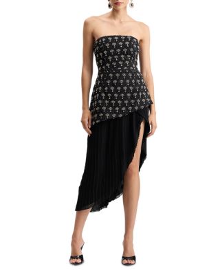Asymmetric High Low Pleated Combo Dress