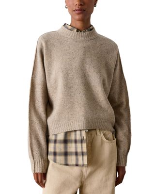 Wool Curved Hem Round Neck Sweater