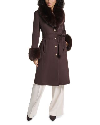 Wool Blend Faux Fur Trim Coat