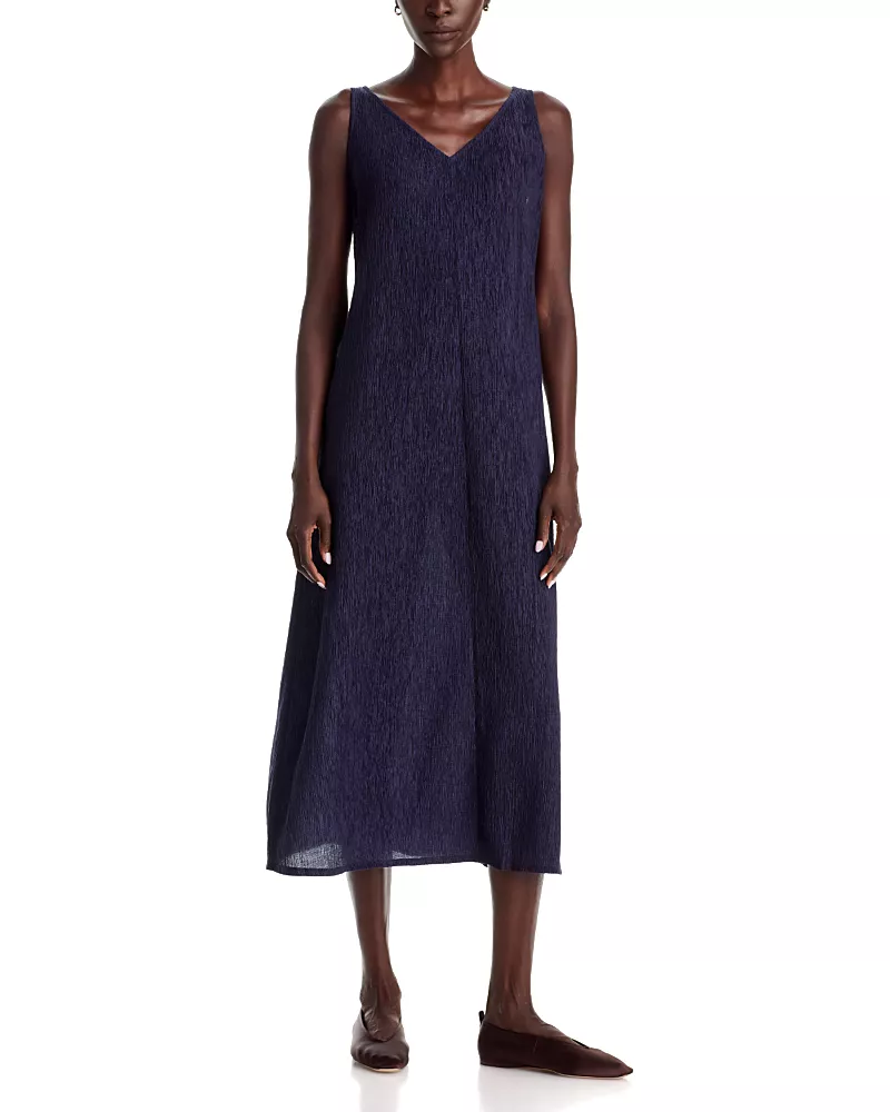 Eileen Fisher Plisse V Neck Dress