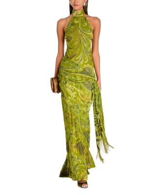 Protea High Neck Printed Velvet Gown