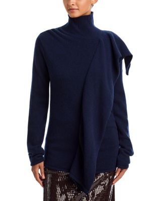 Draped Merino Wool & Cashmere Turtleneck Sweater