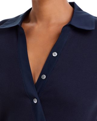 Brenner Cotton Blend Asymmetric Button Tee - thumbnail 4