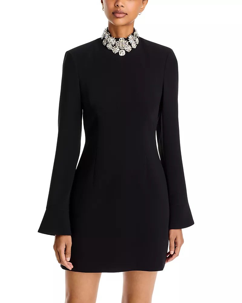 Cinq a Sept Ebby Crystal Brooch Mini Dress