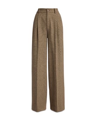 Petite Glen Plaid Brushed Wool Wide Leg Pants