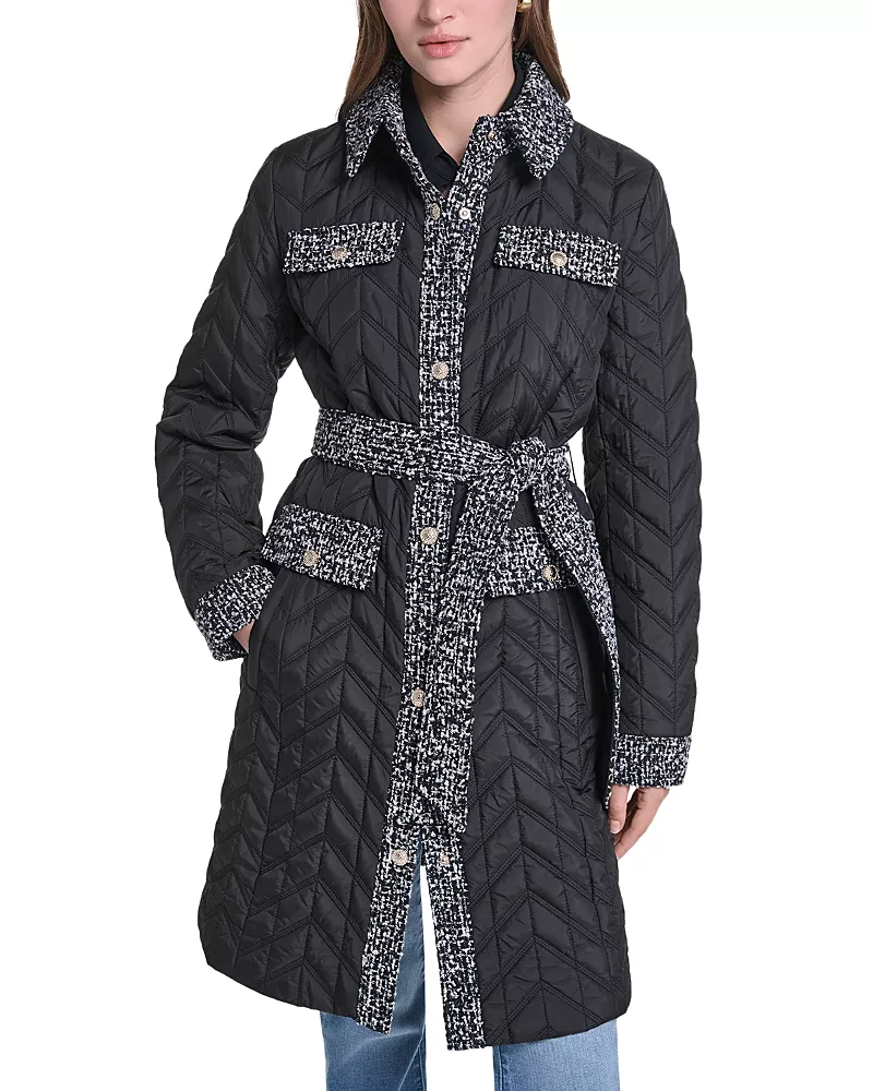 Karl Lagerfeld Paris Agyness Quilted Contrast Trim Coat
