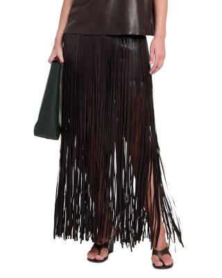 Tangled Up + Blue Leather Fringe Maxi Skirt