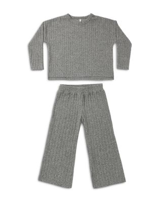 Girls' Cozy Rib Knit Tee & Wide Leg Pants Set - Little Kid