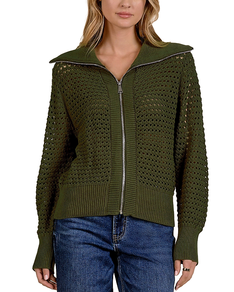 Elan Cotton Zip Front Knit Cardigan