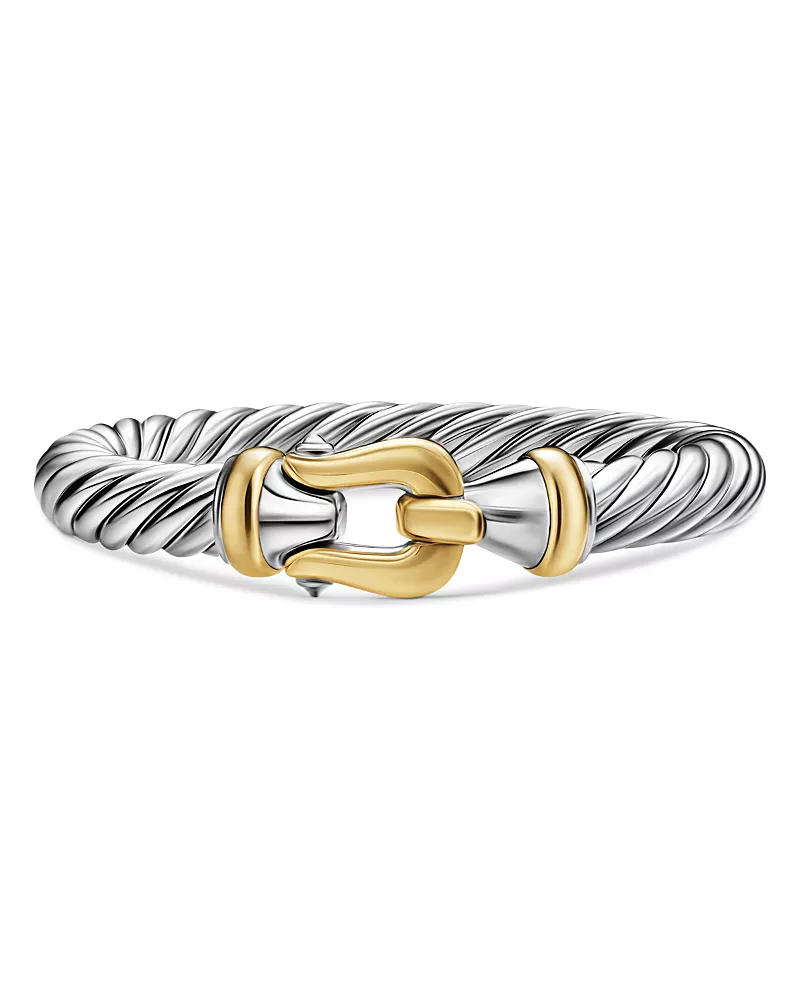 Cable Flex Buckle Bracelet in Sterling Silver with 14K Yellow Gold, 9mm