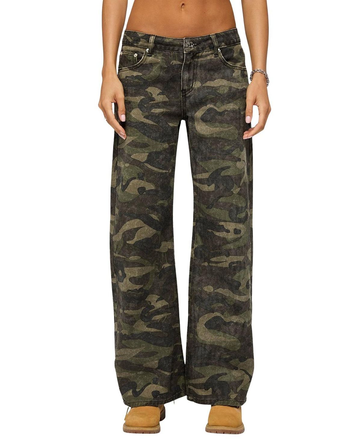 Edikted Soya Camo Low Rise Baggy Jeans