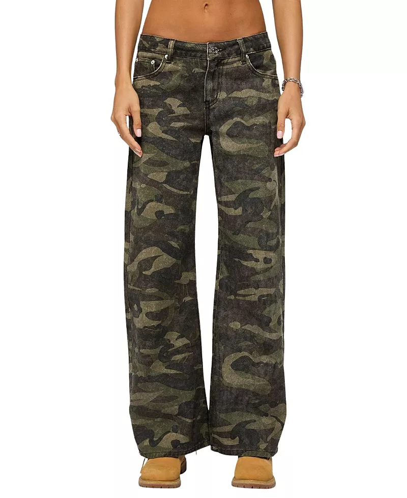 Edikted Soya Camo Low Rise Baggy Jeans