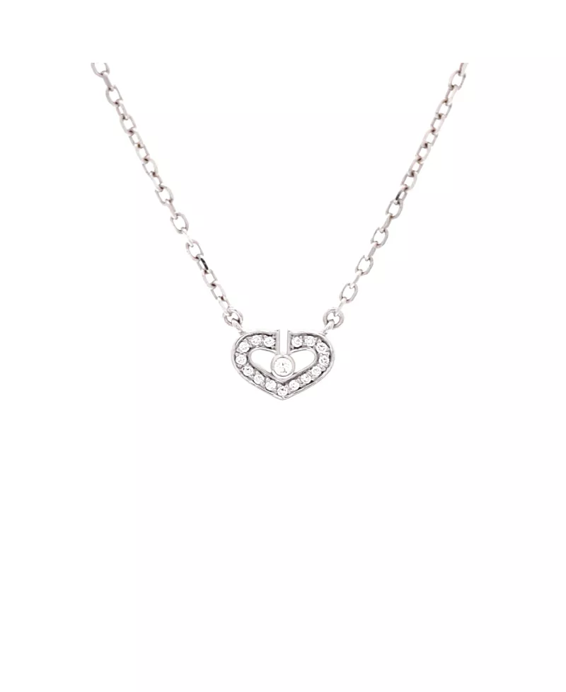 Pre-Owned Cartier C Heart de Cartier Pendant Necklace 18K White Gold with Diamonds, 15.5
