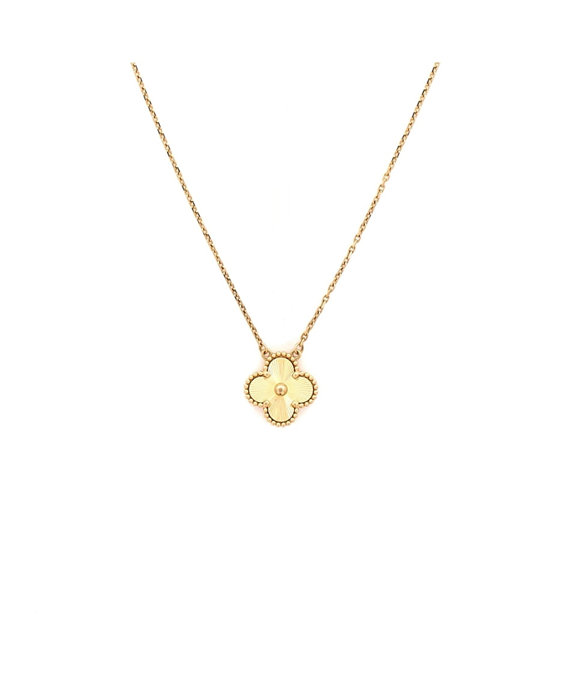 Pre-Owned Van Cleef & Arpels Vintage Alhambra Pendant Necklace Guilloche 18K Gold, 18.5