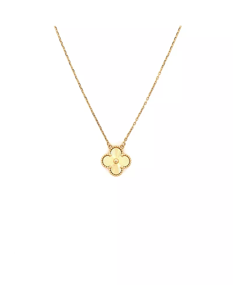 Pre-Owned Van Cleef & Arpels Vintage Alhambra Pendant Necklace Guilloche 18K Gold, 18.5