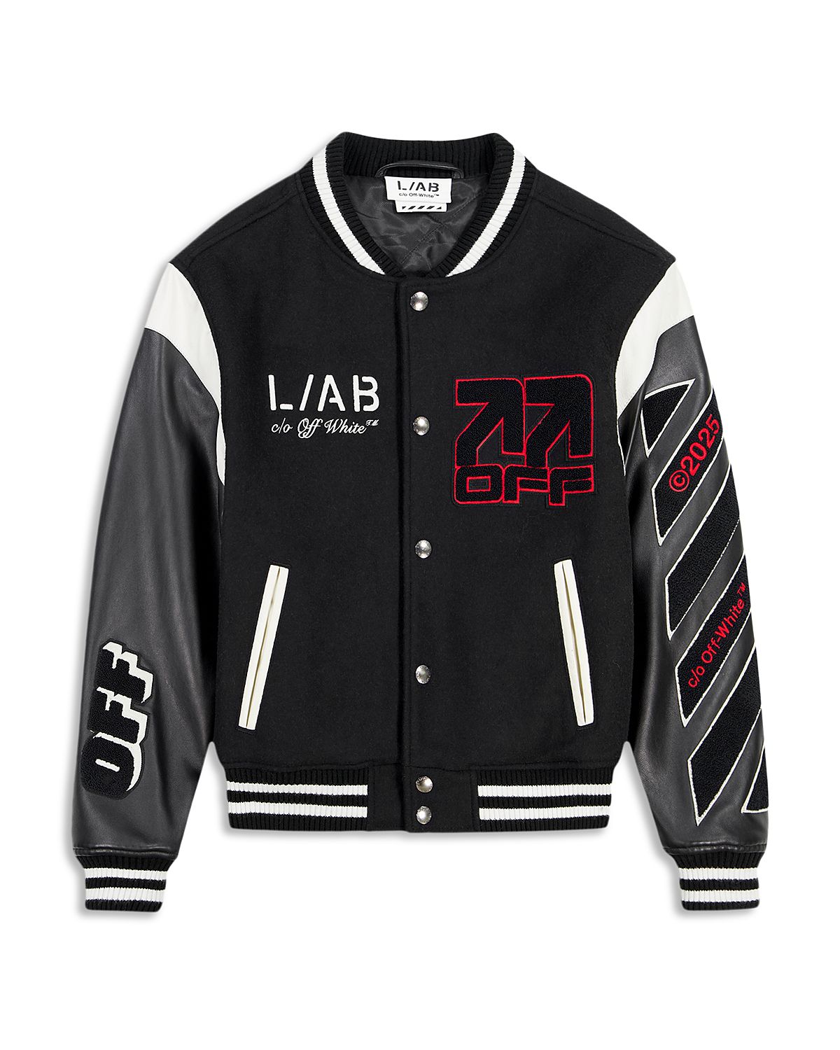 Off-White Wool & Leather Logo Graphic Varsity Jacket
