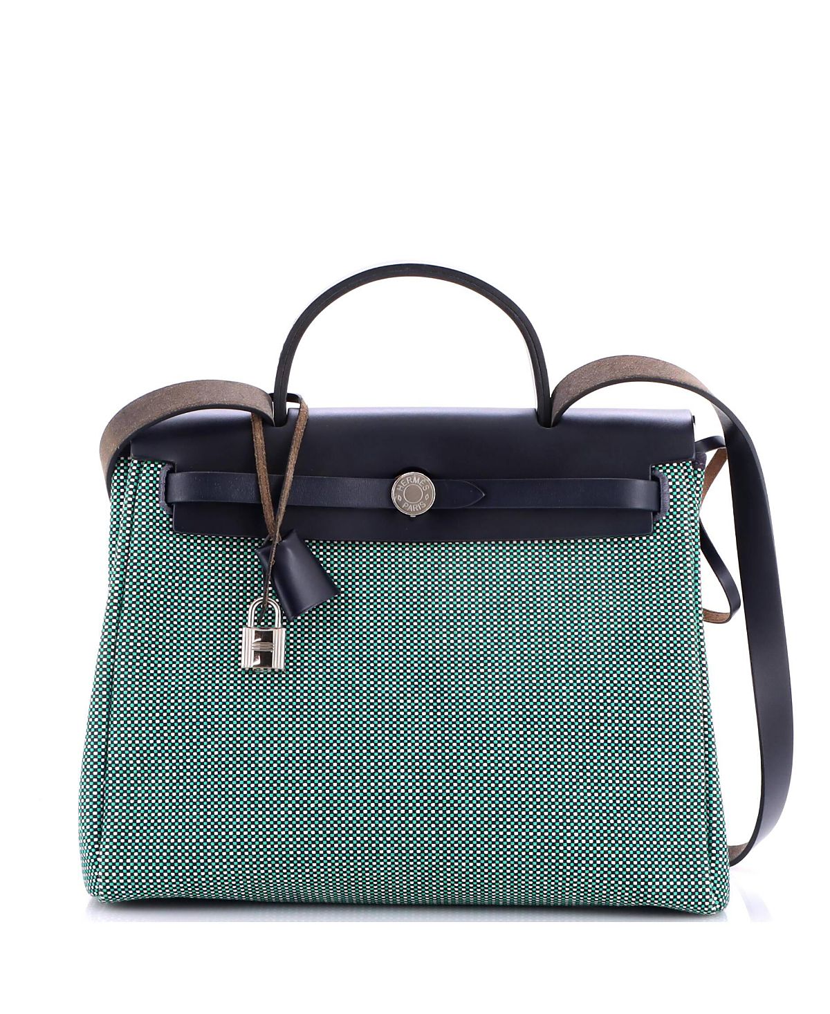 Pre-Owned HERMES 31 Herbag Zip Criss Viking Toile and Leather