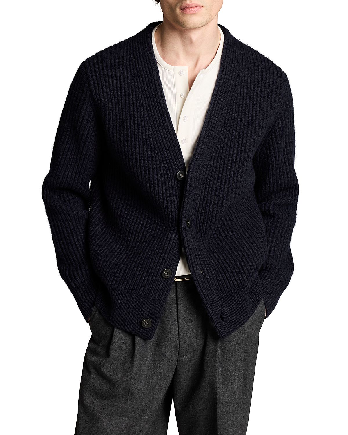 Vince Winter Rib Wool Blend Button Cardigan Sweater
