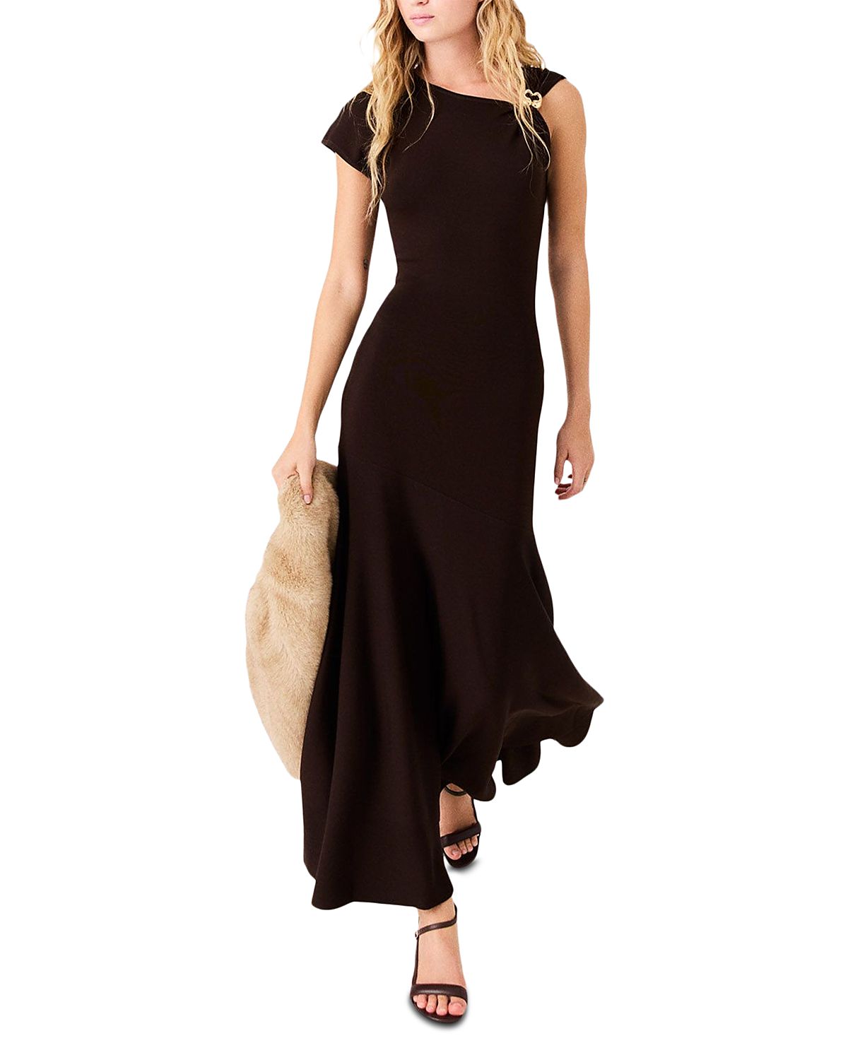 Maje Asymmetric Neck Drape Dress