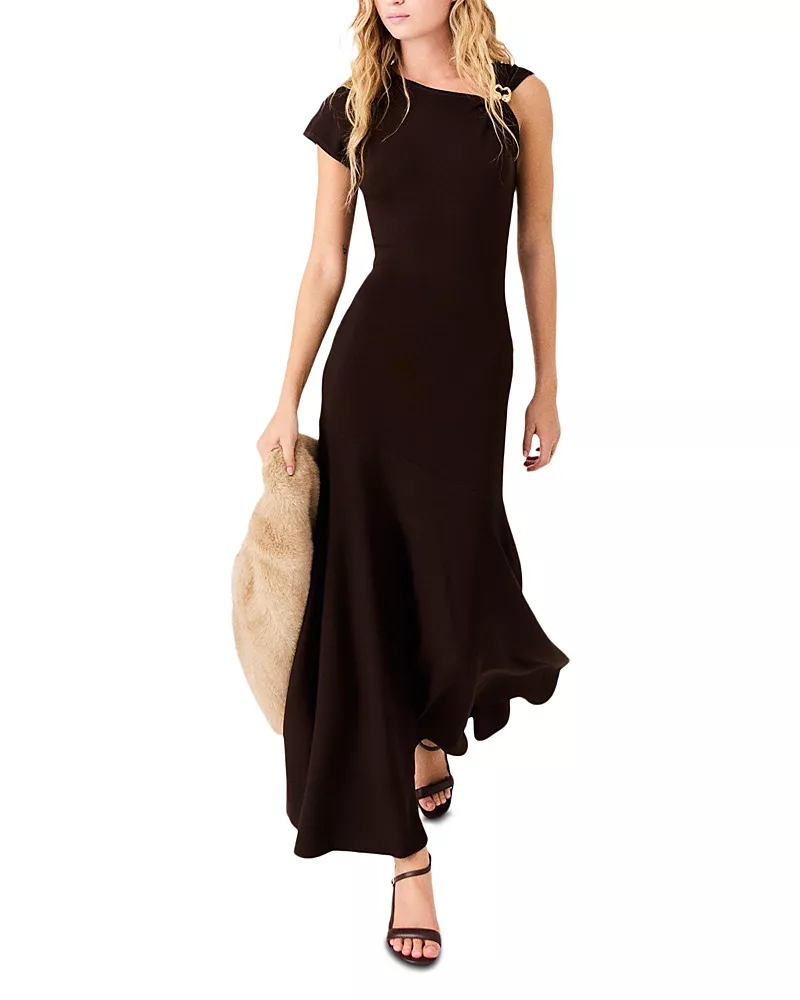 Maje Asymmetric Neck Drape Dress