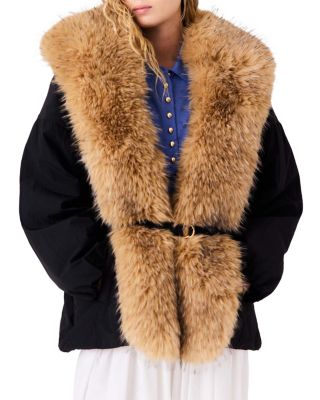 Faux Fur Collar Belted Parka
