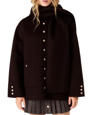 Wool Blend Hooded Long Sleeve Jacket