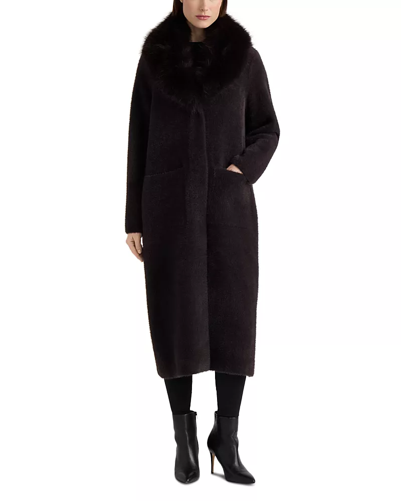 Nvlt Faux Fur Collar Longline Coatigan