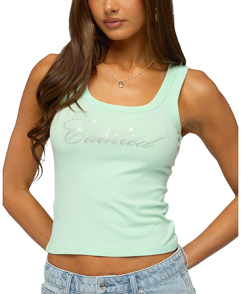 Edikted Star Rhinestone Ribbed Tank Top · XS