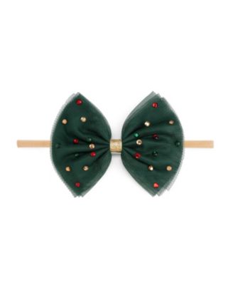  Girls' Emerald Rhinestone Christmas Tulle Bow Baby Headband - Baby
