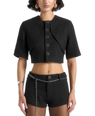 Alba Tweed Mock Neck Curve Detailing Top